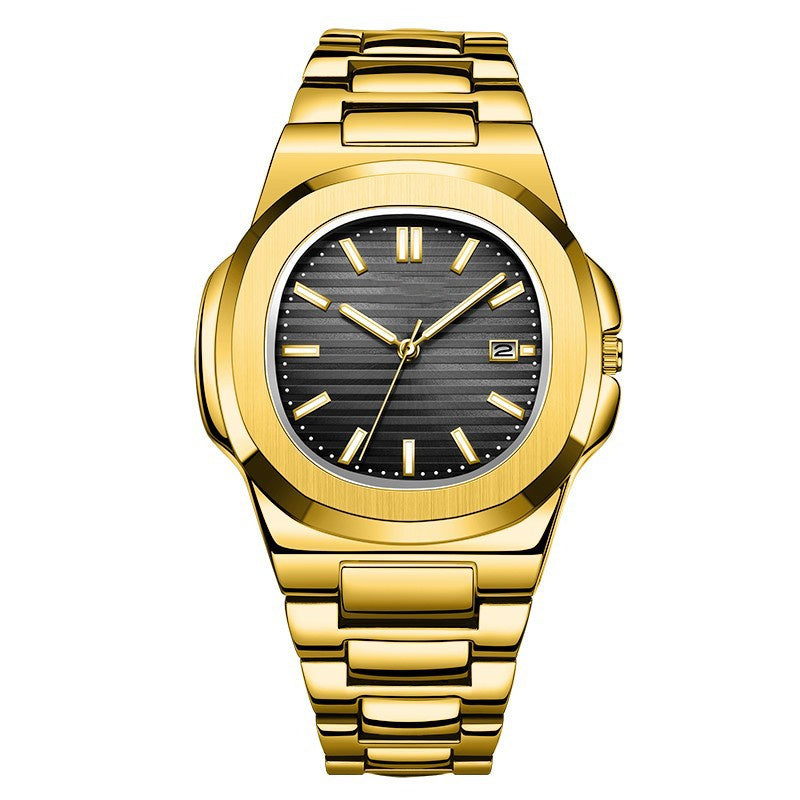 Modische Herrenuhr mit Stahlarmband, Kalenderfunktion und Leuchtzeigern